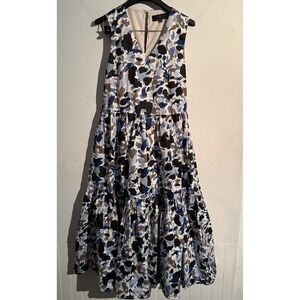 Abbey Glass XS Boho Tiered Dress‎ Maxi Sleeveless Coastal Abstract Watercolor